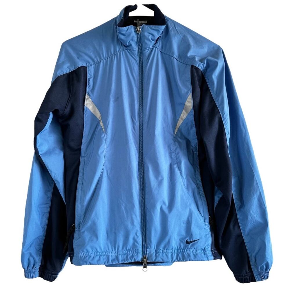 Vintage Nike Track Jacket Full Zip Windbreaker Y2K 90s Gray Tag Mesh Blue Small